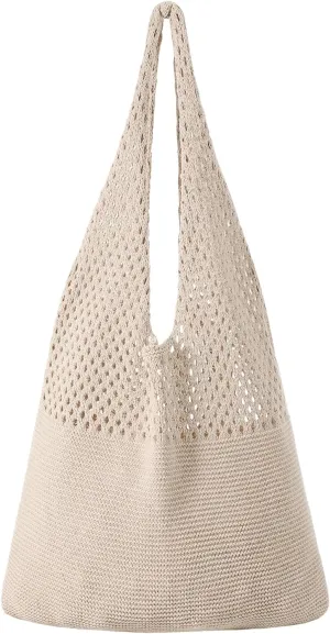 Premillow Crochet Beach Tote Bags, Stylish Mesh Beach Bags Shoulder Bag for Women, Cute Summer Vacation Boho Tote Bag