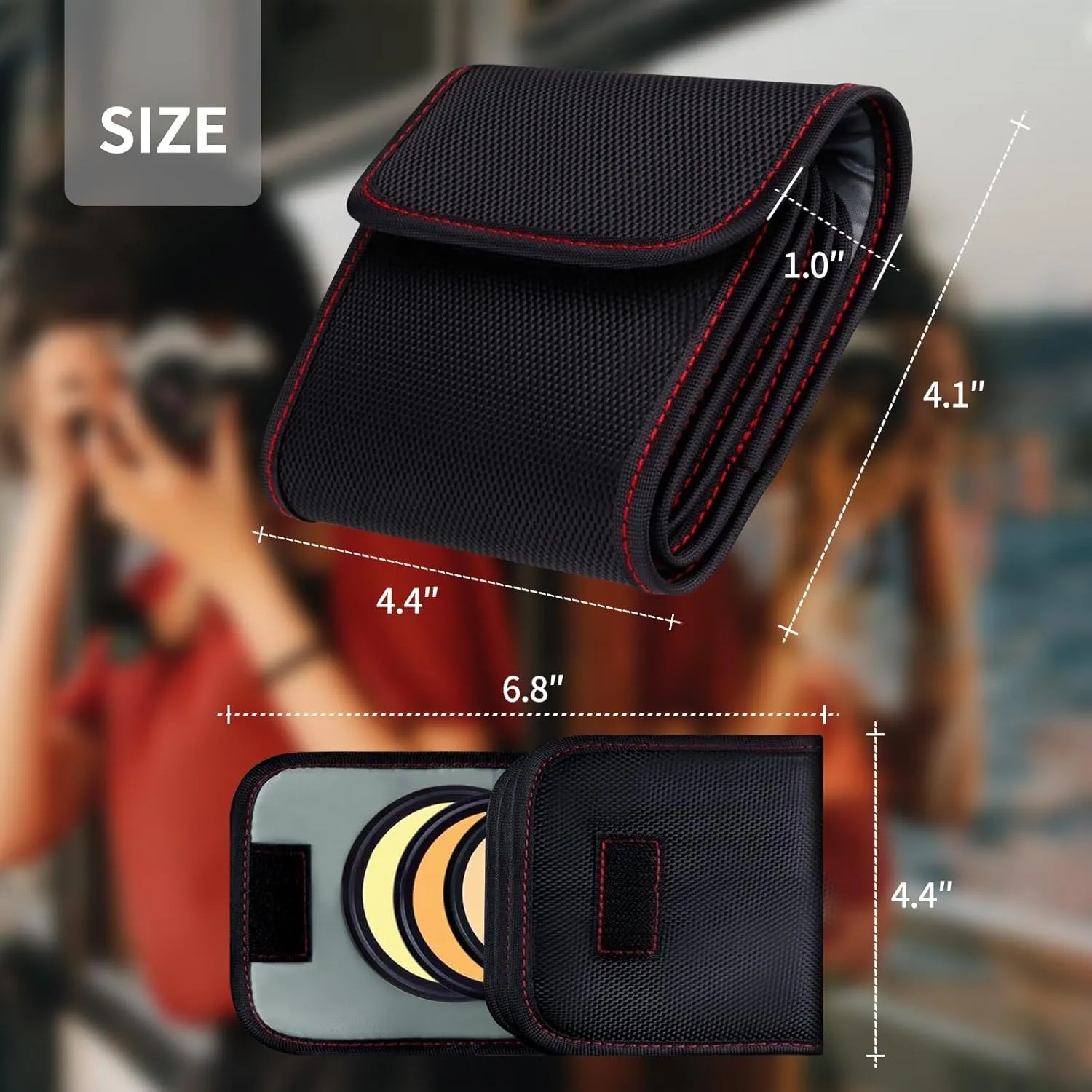 Professional Photography Filter Bag, 3-Pocket Camera Lens Filter Bag Entrainment, Waterproof And Dustproof Anti-Fall Design Suitable for 25mm-82m Filters, Pack of 2 (Red)