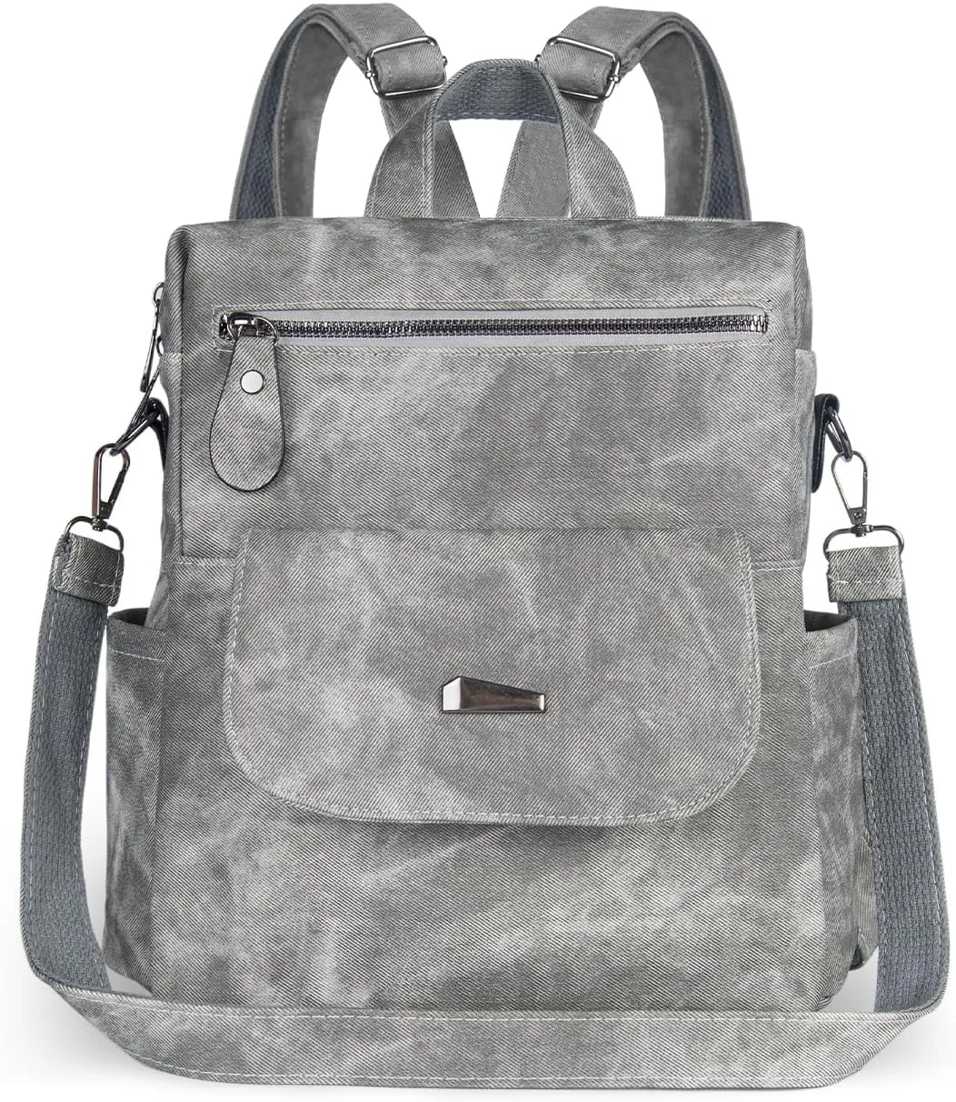 PU Leather Backpack Purse for Women Stylish Handbag Ladies Shoulder Bags Travel Backpack Grey