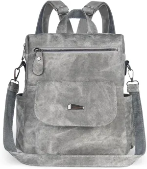 PU Leather Backpack Purse for Women Stylish Handbag Ladies Shoulder Bags Travel Backpack Grey