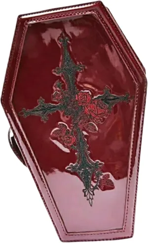 Pu Leather Make Up Bag Punk Coffin Handbags Retro Gothic Leather Make Up Bag Red Cosmetic Bag Coffin Purse Goth Makeup Bag
