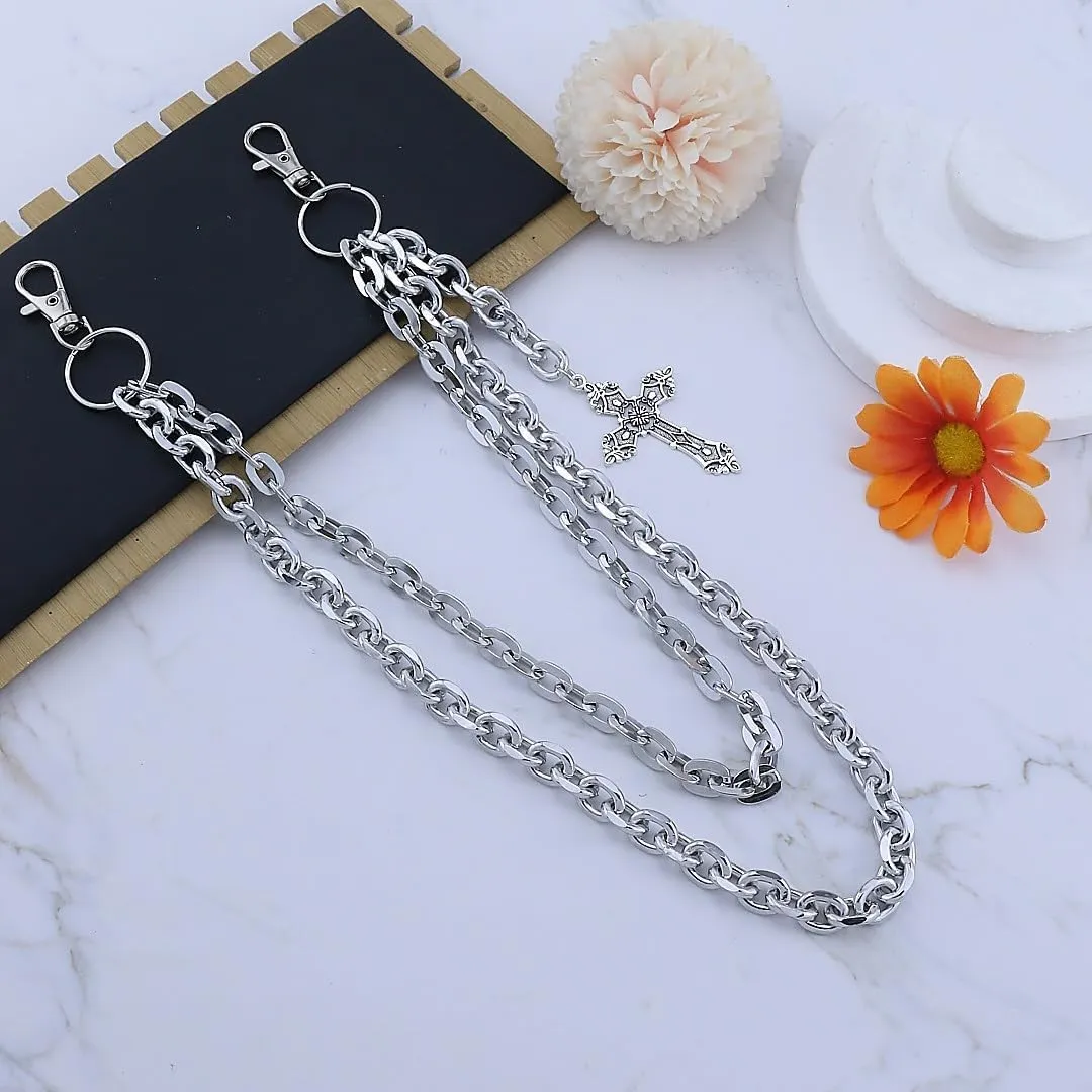 Punk Layered Pants Chain for Men Women, Silver Heart Cross Rivet Tassel Wallet Chains, Hip Hop Pocket Chains, Goth Jewelry Key Chain Wallet for Men