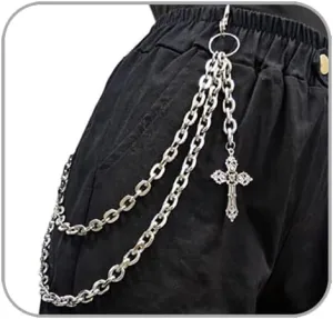 Punk Layered Pants Chain for Men Women, Silver Heart Cross Rivet Tassel Wallet Chains, Hip Hop Pocket Chains, Goth Jewelry Key Chain Wallet for Men