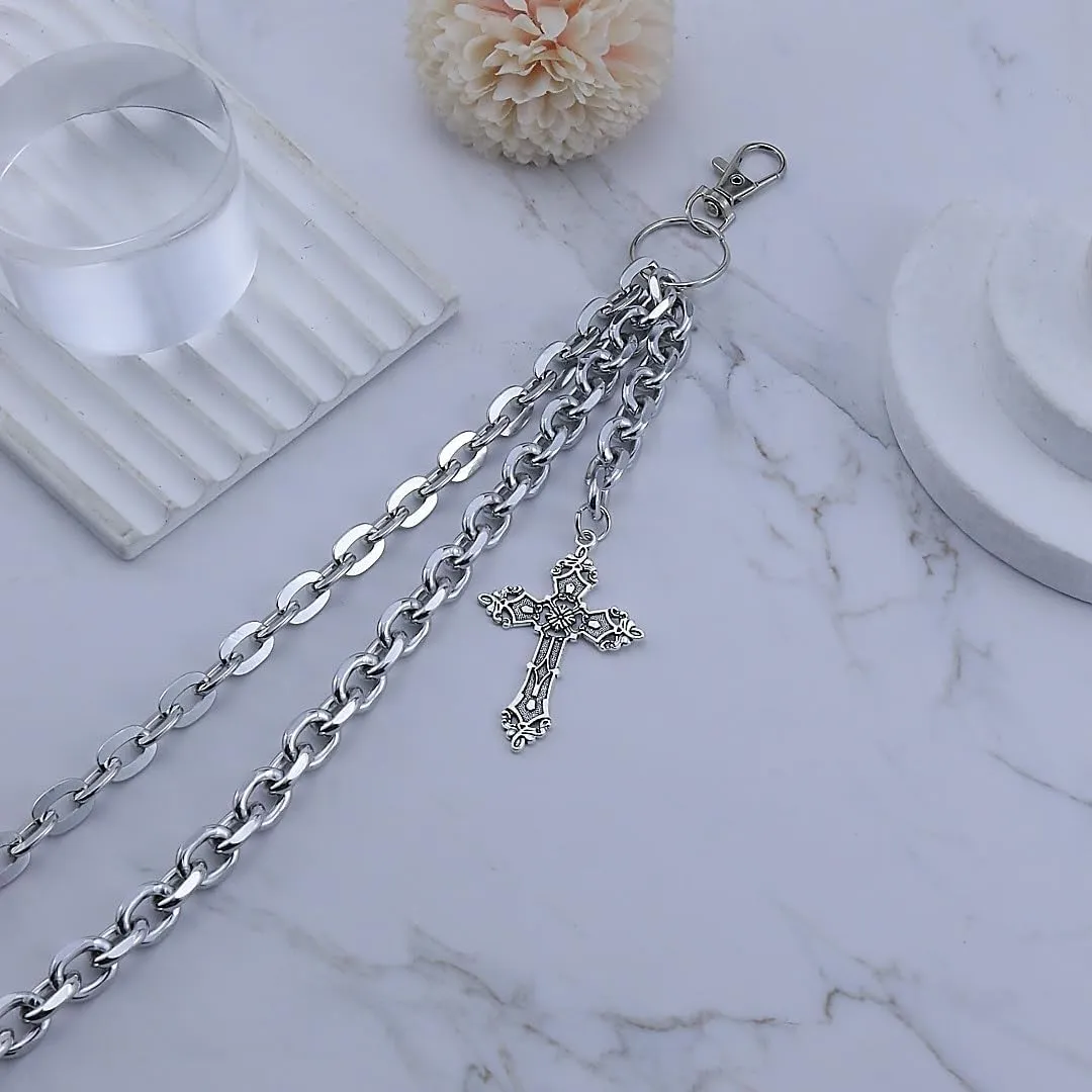 Punk Layered Pants Chain for Men Women, Silver Heart Cross Rivet Tassel Wallet Chains, Hip Hop Pocket Chains, Goth Jewelry Key Chain Wallet for Men