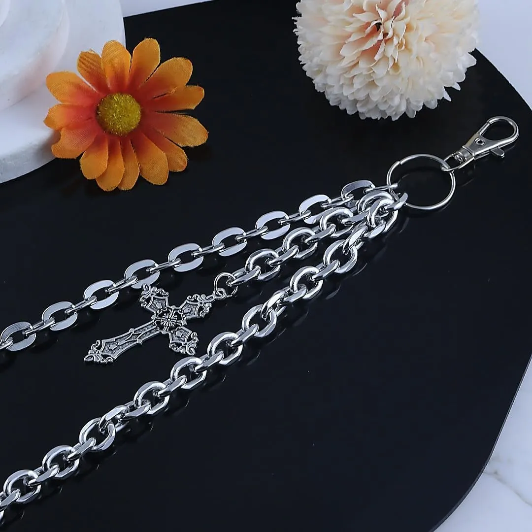 Punk Layered Pants Chain for Men Women, Silver Heart Cross Rivet Tassel Wallet Chains, Hip Hop Pocket Chains, Goth Jewelry Key Chain Wallet for Men