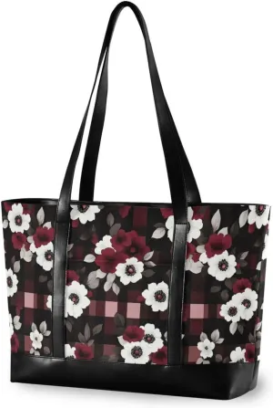 Red and Blue Flower Squares trendy bags for women professional with zipper for mom with tablet bolso para laptop mujer