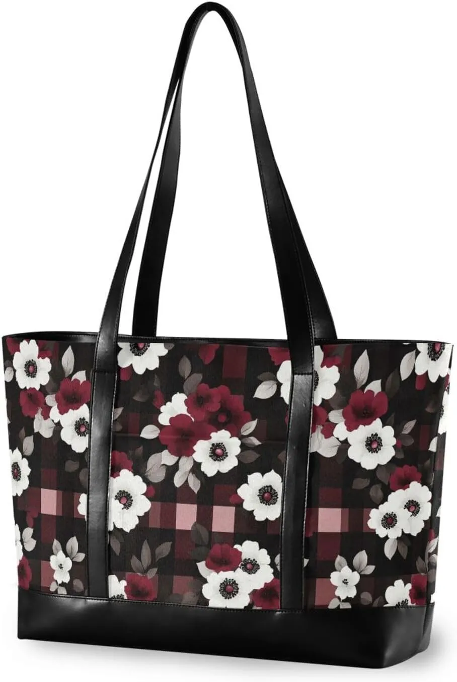 Red and Blue Flower Squares trendy bags for women professional with zipper for mom with tablet bolso para laptop mujer