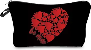 Red Heart Makeup Bag Simple Cute Small Organizer Zipper Pouch Valentine Birthday Stylish Present Red Heart Cosmetic Bag for Women Friends