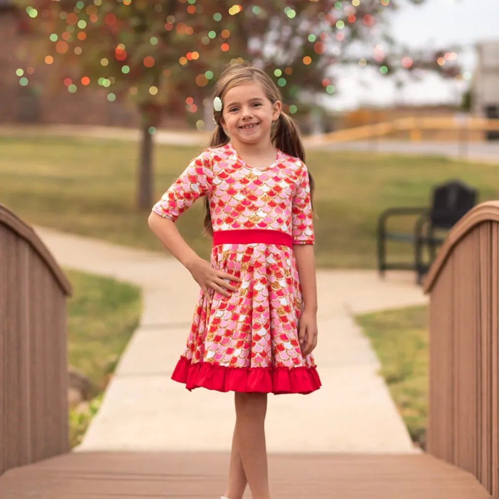 Red Mermaid Scales Twirl Dress