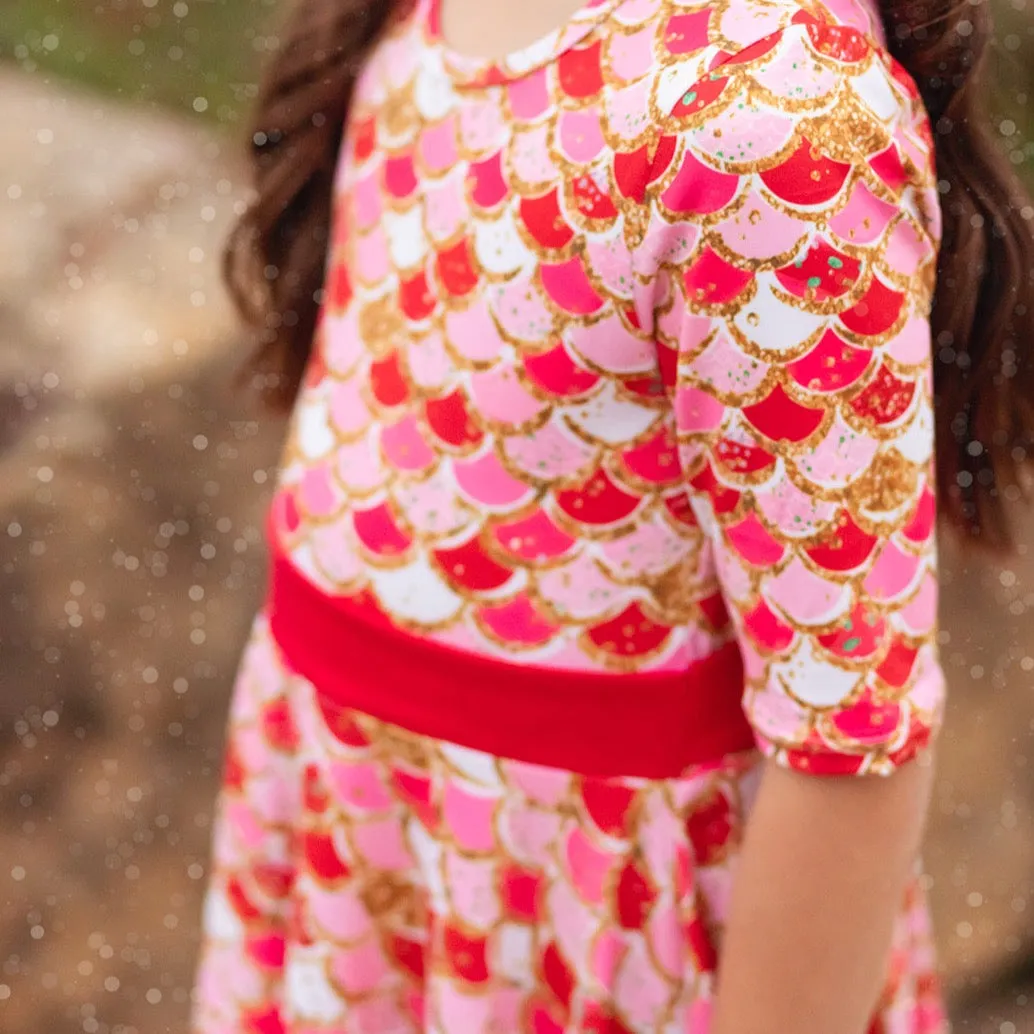 Red Mermaid Scales Twirl Dress