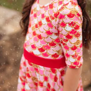 Red Mermaid Scales Twirl Dress