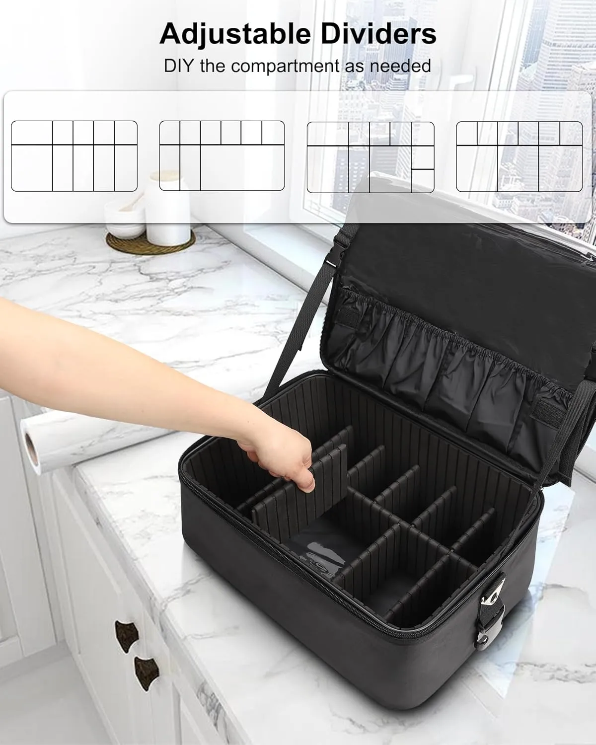 Relavel Makeup Bag Large Makeup Case Professional Cosmetic Storage Organizer Box Brush Holder with 3 Clear Set Bags & Lipstick Plate for Makeup Artists with Shoulder Strap & Adjustable Dividers