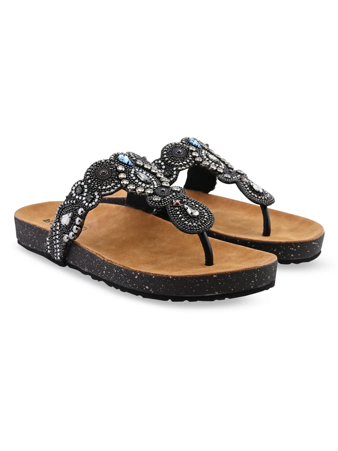 Rocia By Regal Black Women Embroidered Flats