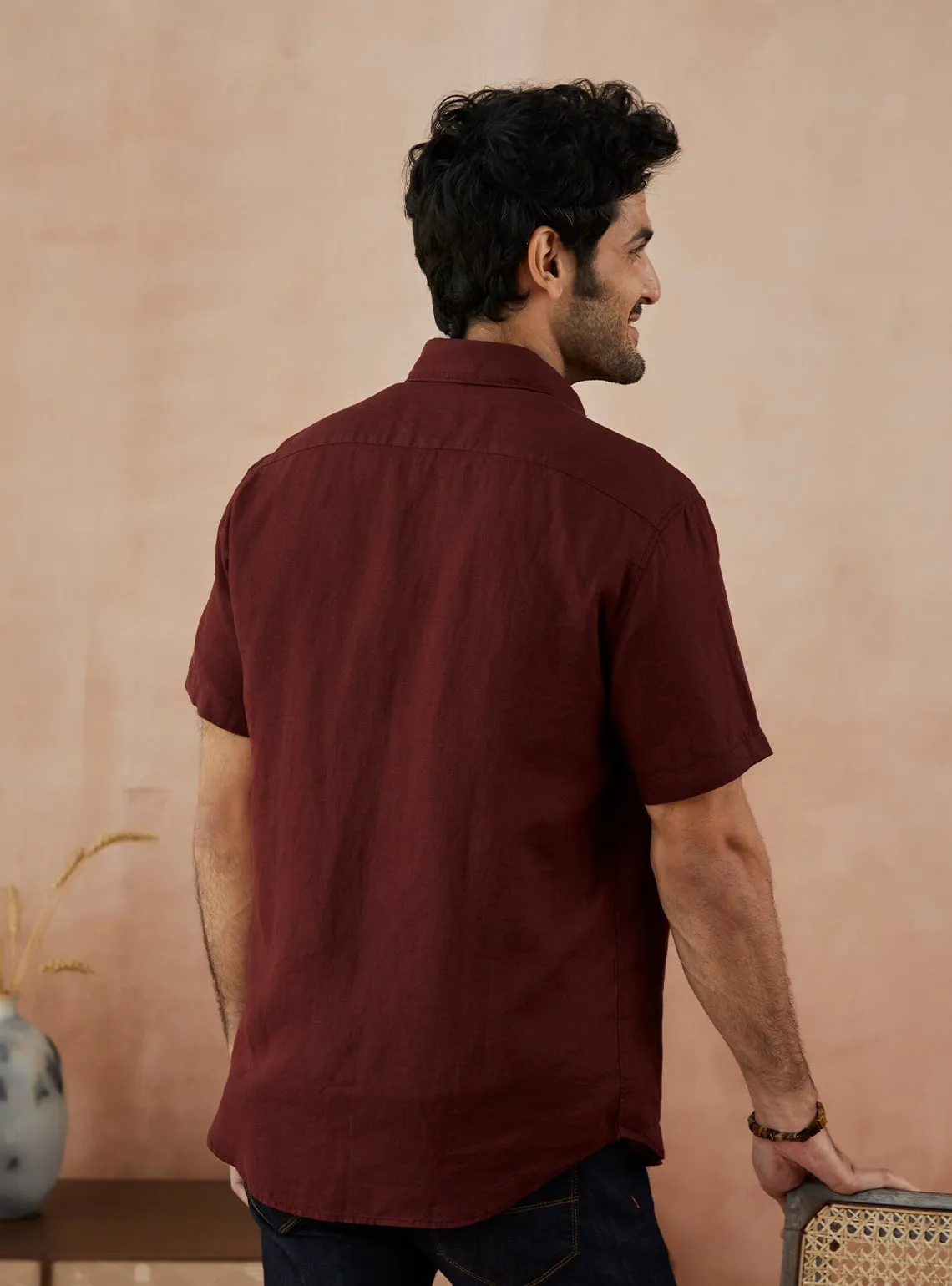 Rosewood Linen Half Shirt