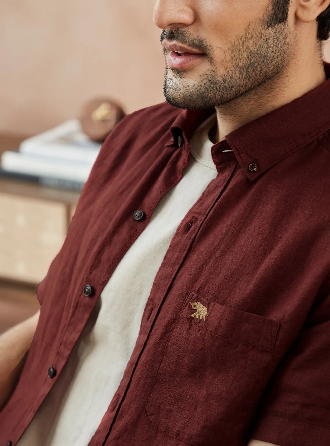 Rosewood Linen Half Shirt