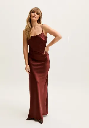 Roxy Spaghetti Strap Maxi Dress In Chocolate Brown