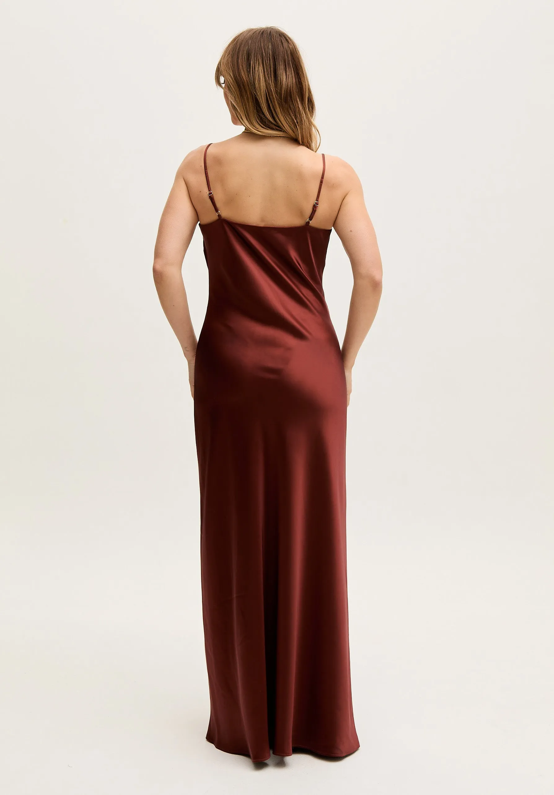 Roxy Spaghetti Strap Maxi Dress In Chocolate Brown