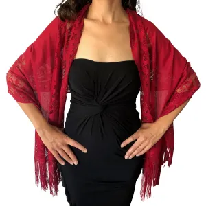 Ruby Red Lace Pashmina