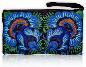 Sabai Jai - Floral Embroidered Boho Clutch - Handmade Ethnic Flower Wristlet Purse