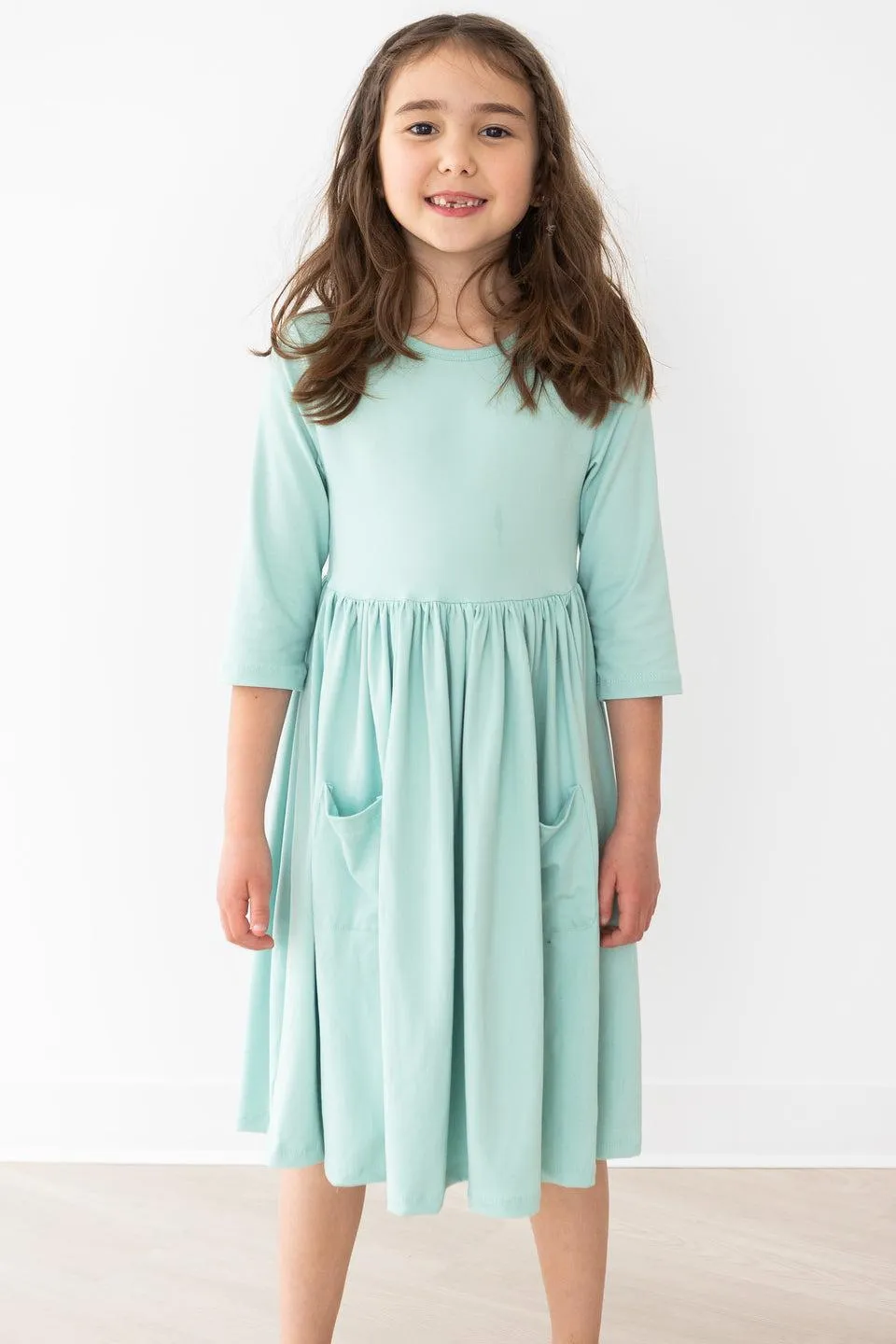 Sage 3/4 Pocket Twirl Dress