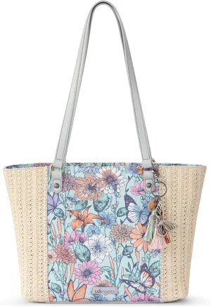 Sakroots Meadow Synthetic Straw from Recycled Materials, Uncoated Cotton Canvas Tote