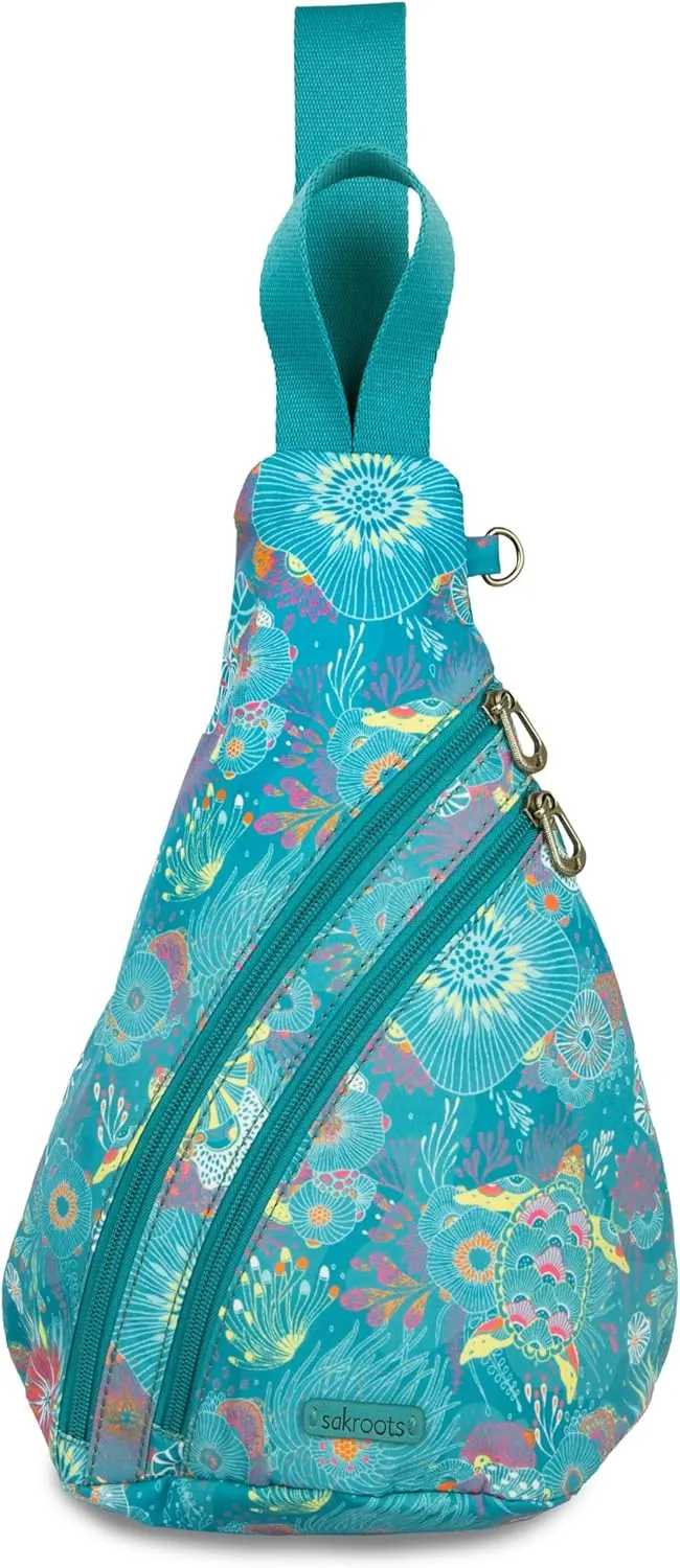 Sakroots Women's Go Sling Backpack, Deep Teal Seascape, 9IN x 6IN x 15IN