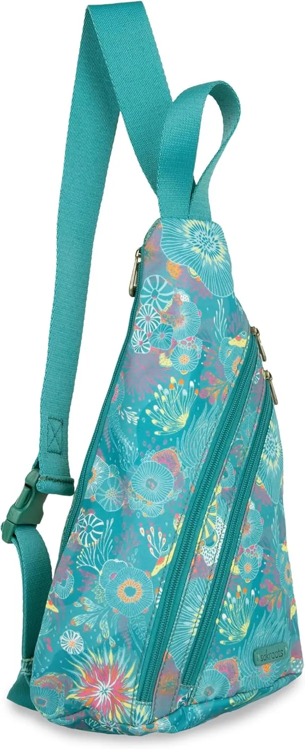 Sakroots Women's Go Sling Backpack, Deep Teal Seascape, 9IN x 6IN x 15IN