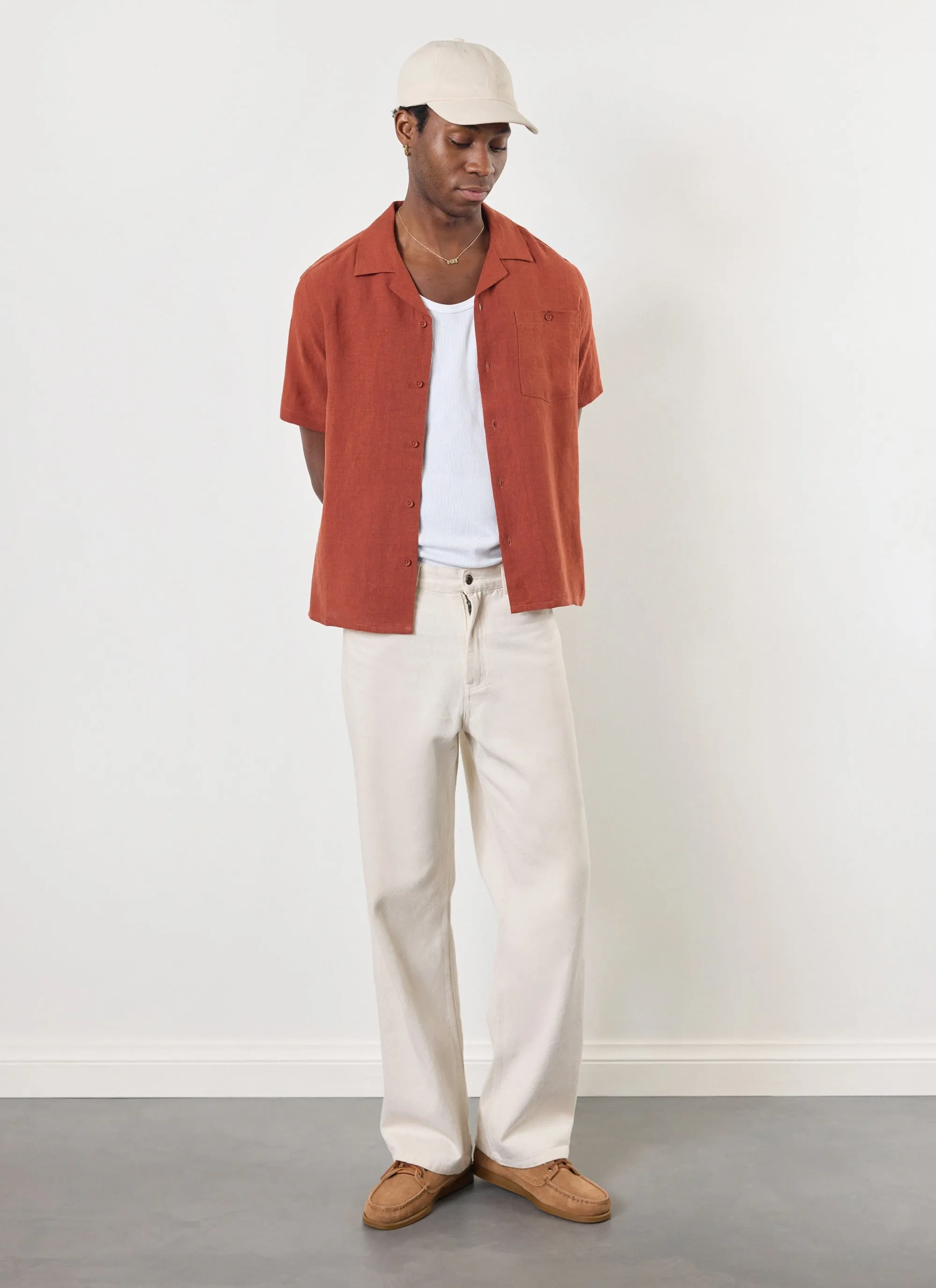 Short Sleeve Cuban Shirt | Linen | Rust