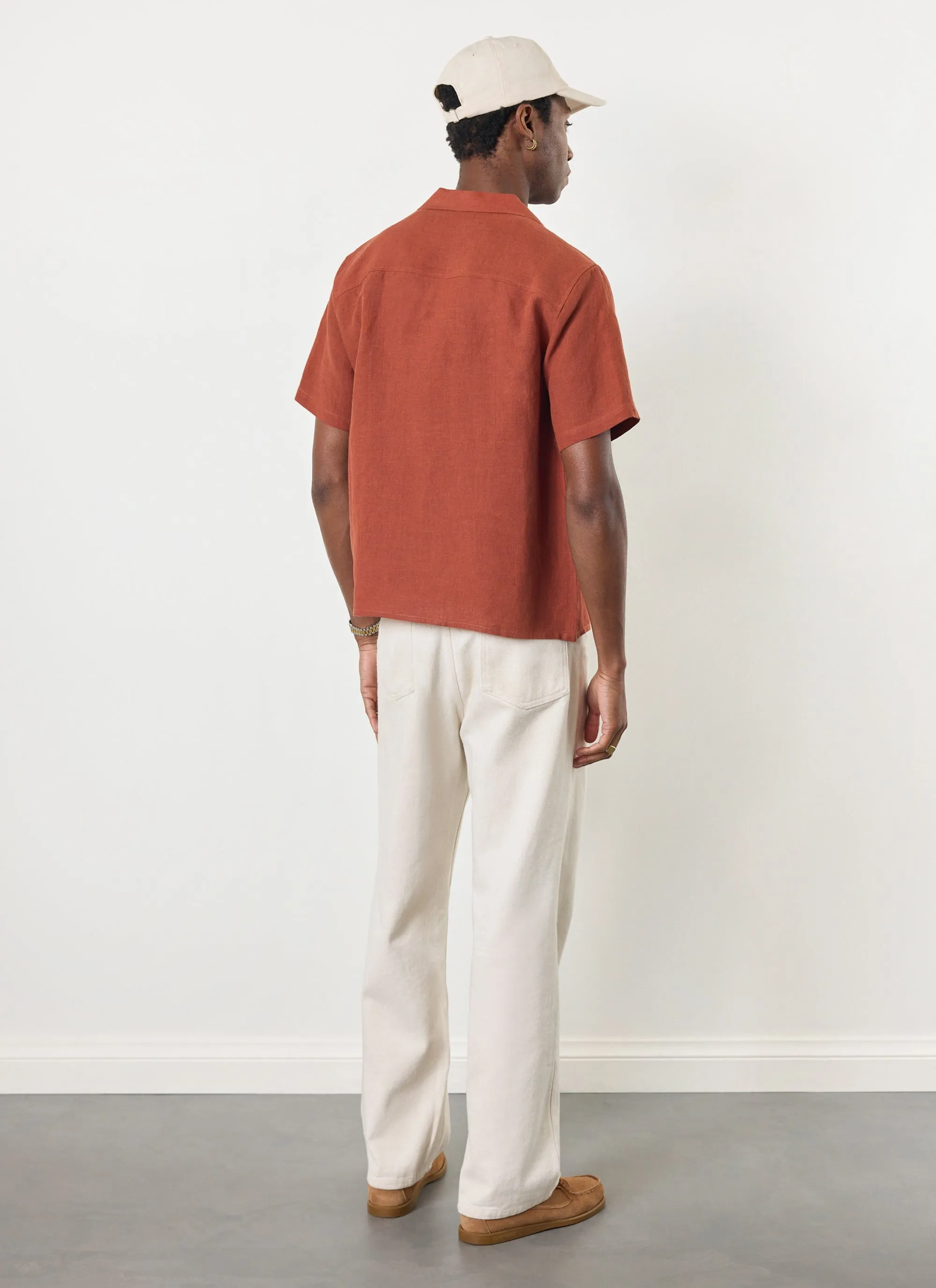 Short Sleeve Cuban Shirt | Linen | Rust