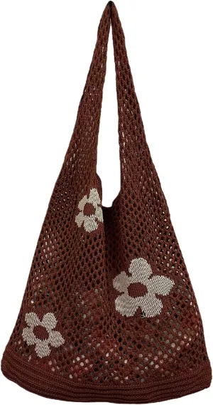Shoulder Bag for Women Women's Japanese And Korean Tote Bag Flower Knitted Mesh Hollow Shoulder