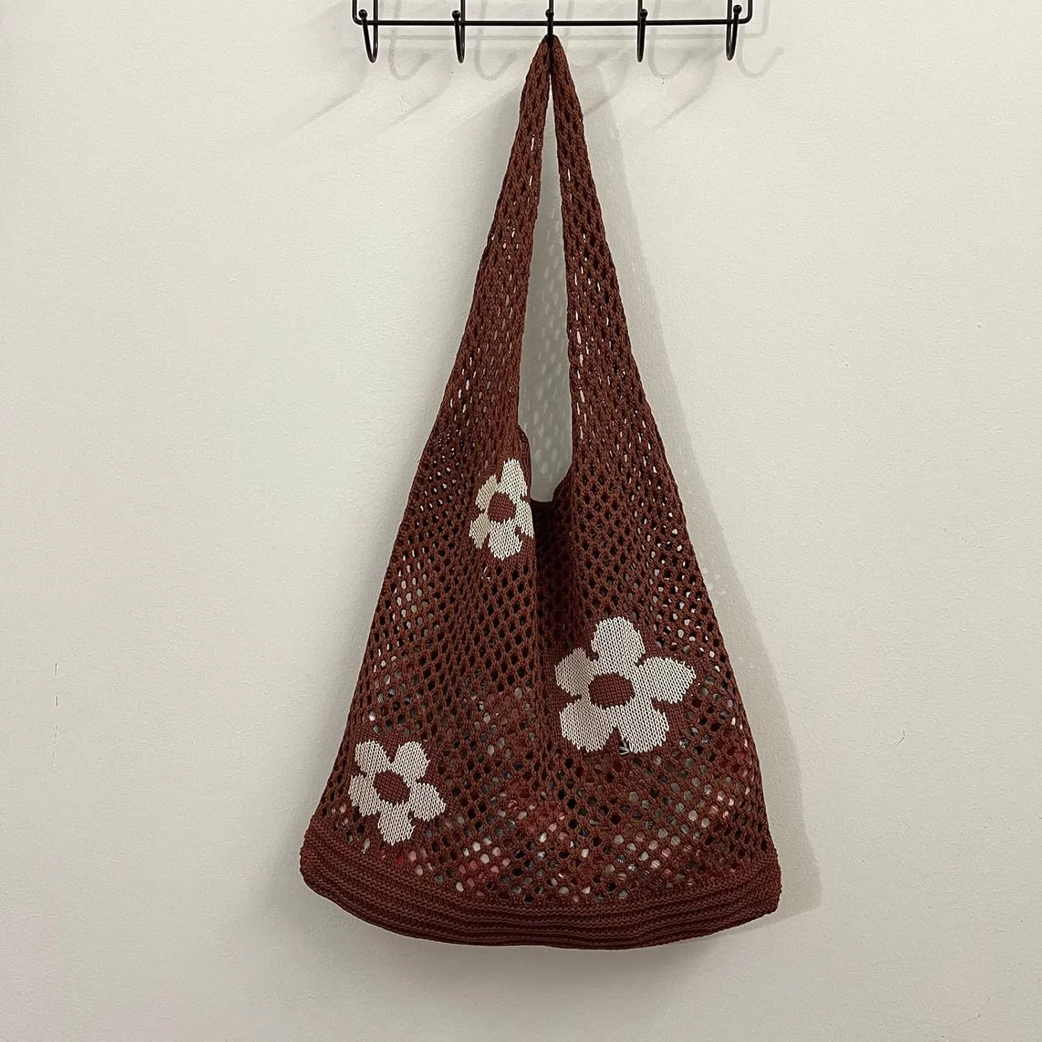 Shoulder Bag for Women Women's Japanese And Korean Tote Bag Flower Knitted Mesh Hollow Shoulder