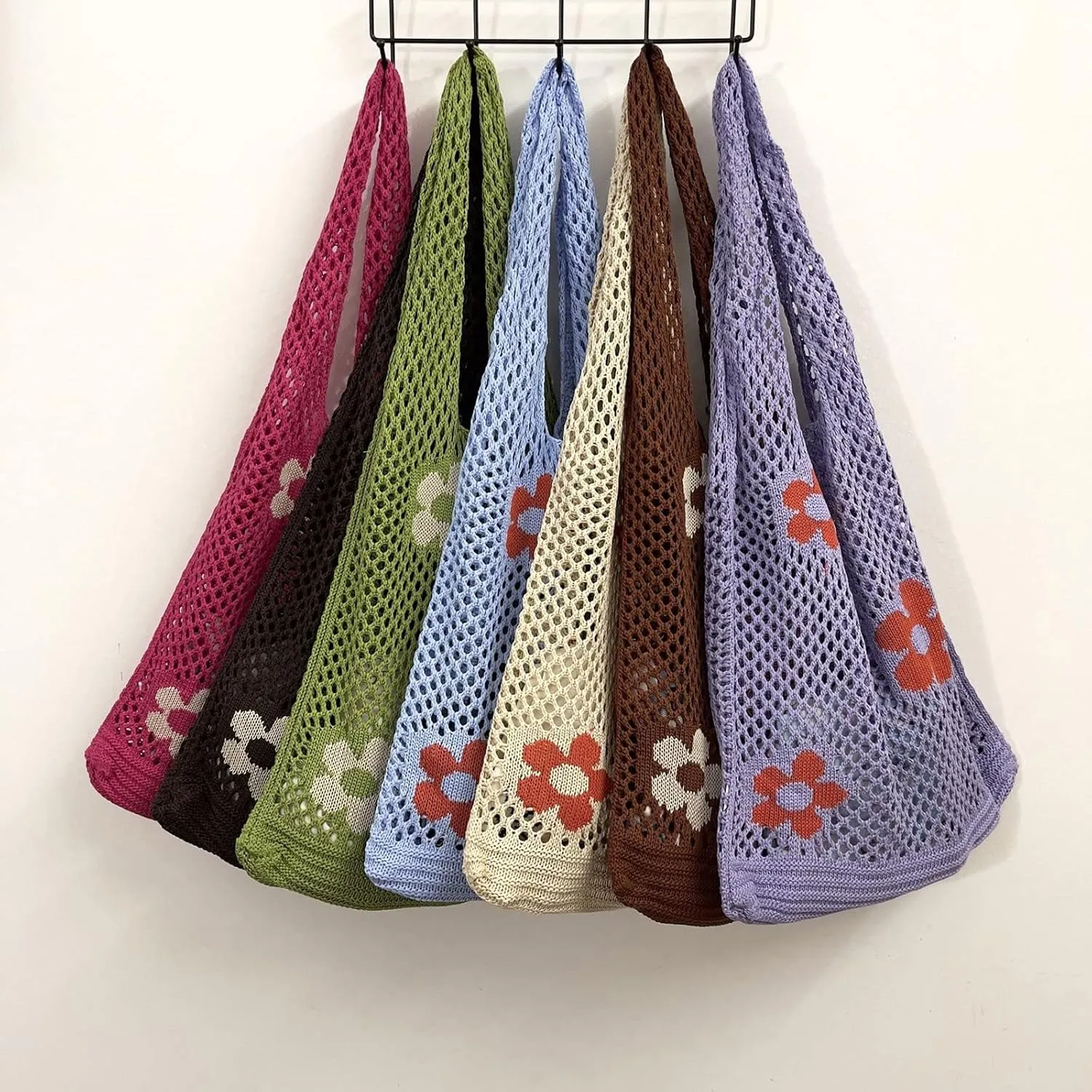 Shoulder Bag for Women Women's Japanese And Korean Tote Bag Flower Knitted Mesh Hollow Shoulder