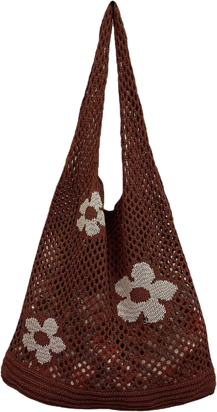 Shoulder Bag for Women Women's Japanese And Korean Tote Bag Flower Knitted Mesh Hollow Shoulder