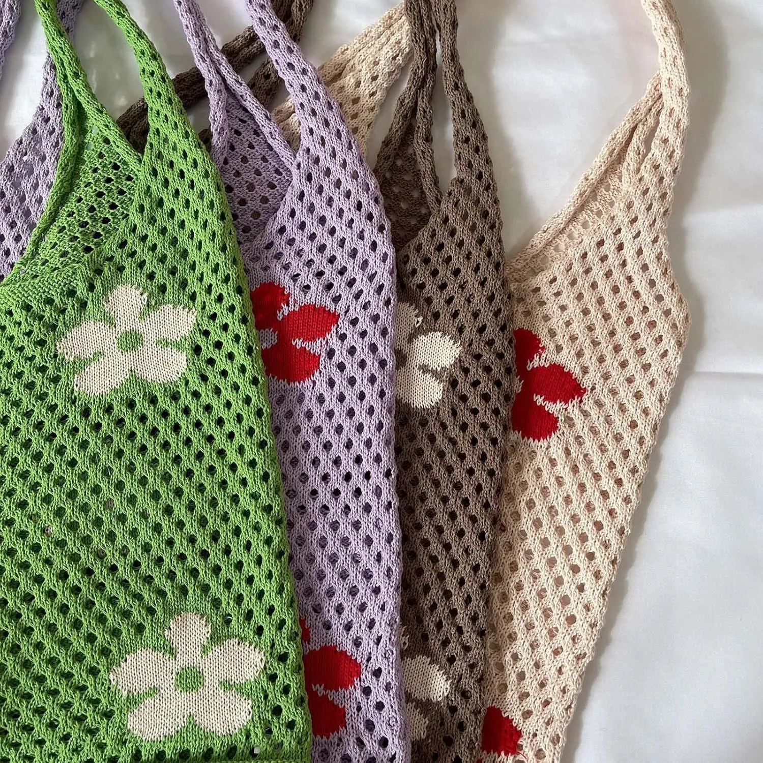 Shoulder Bag for Women Women's Japanese And Korean Tote Bag Flower Knitted Mesh Hollow Shoulder
