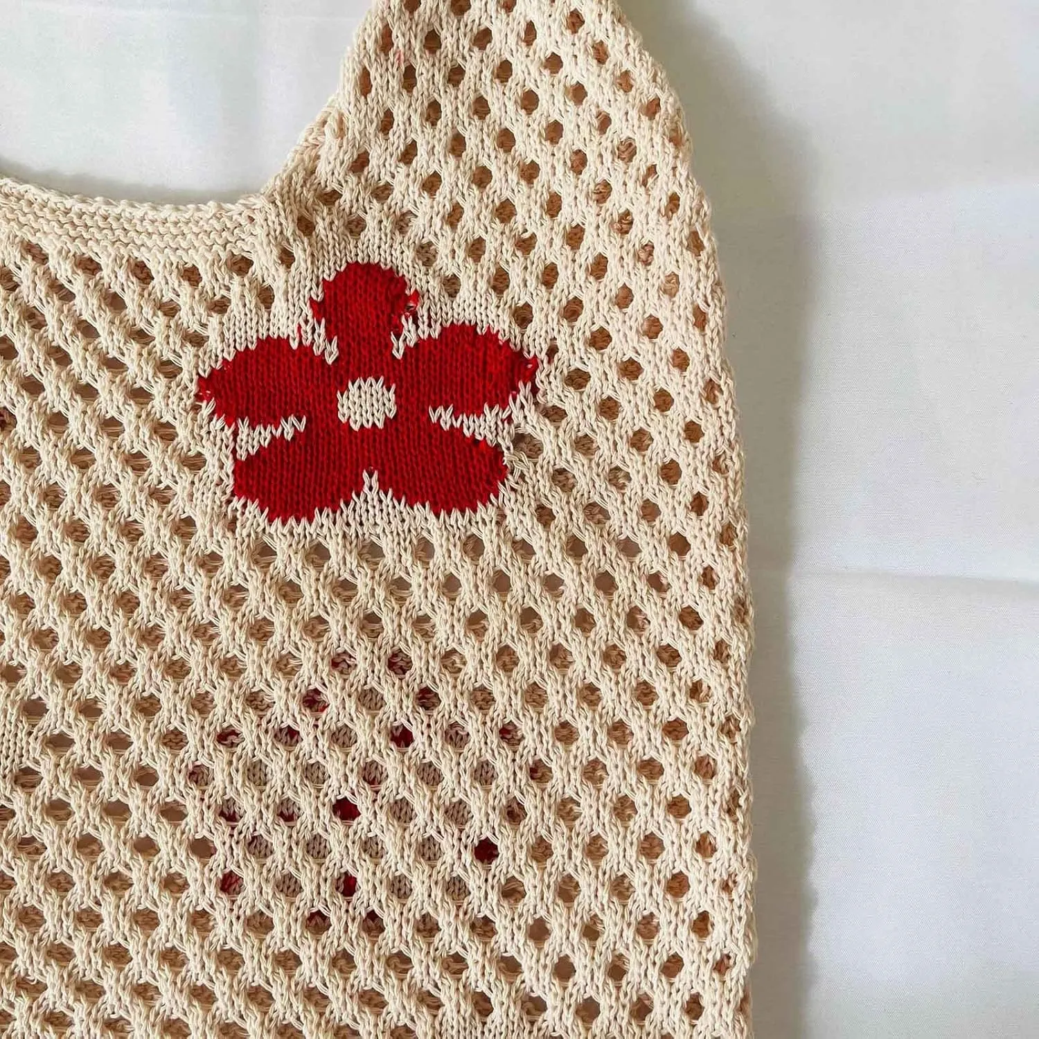Shoulder Bag for Women Women's Japanese And Korean Tote Bag Flower Knitted Mesh Hollow Shoulder