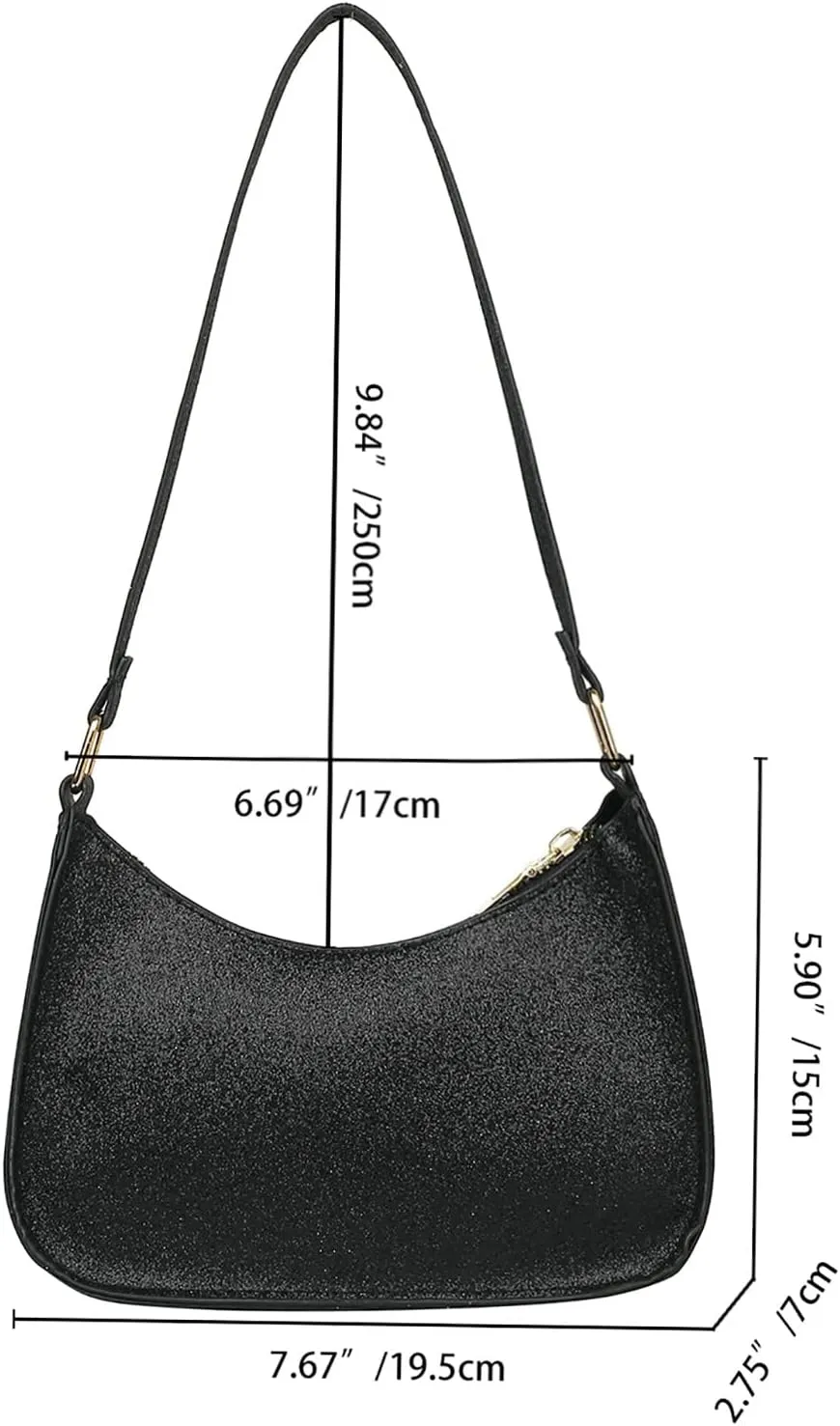 Shoulder Bags for Women Ladies Fashion Solid Color Sequins Leather Shoulder Bag Metal Zipper Handbag