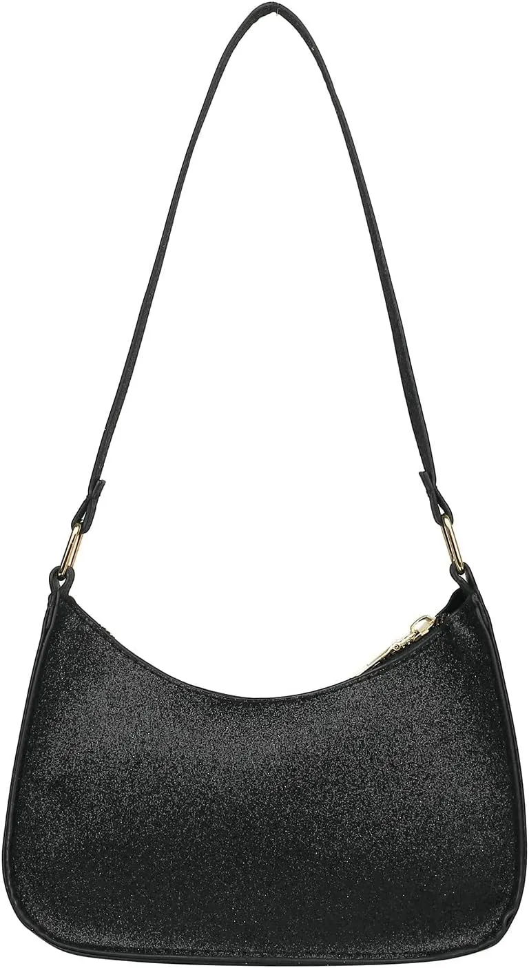 Shoulder Bags for Women Ladies Fashion Solid Color Sequins Leather Shoulder Bag Metal Zipper Handbag