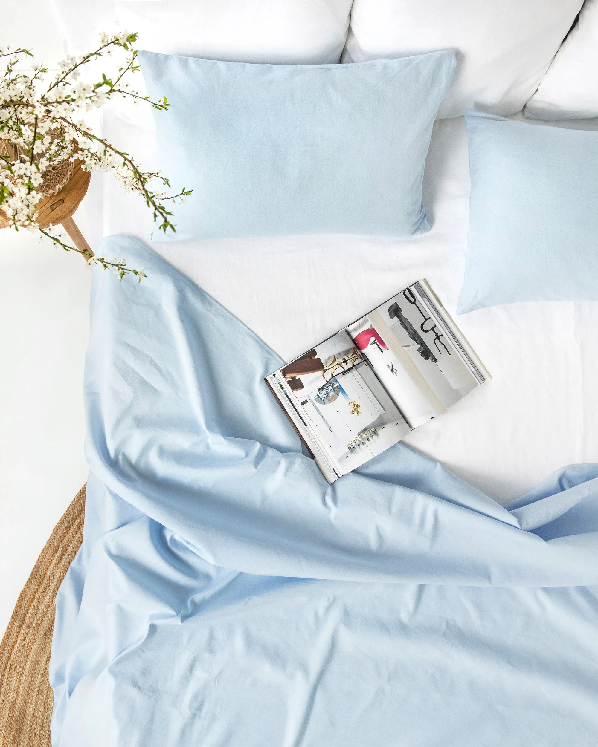 Sky blue linen-cotton pillowcase
