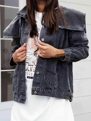 Slight Stretch Button Down Collared Denim Jacket