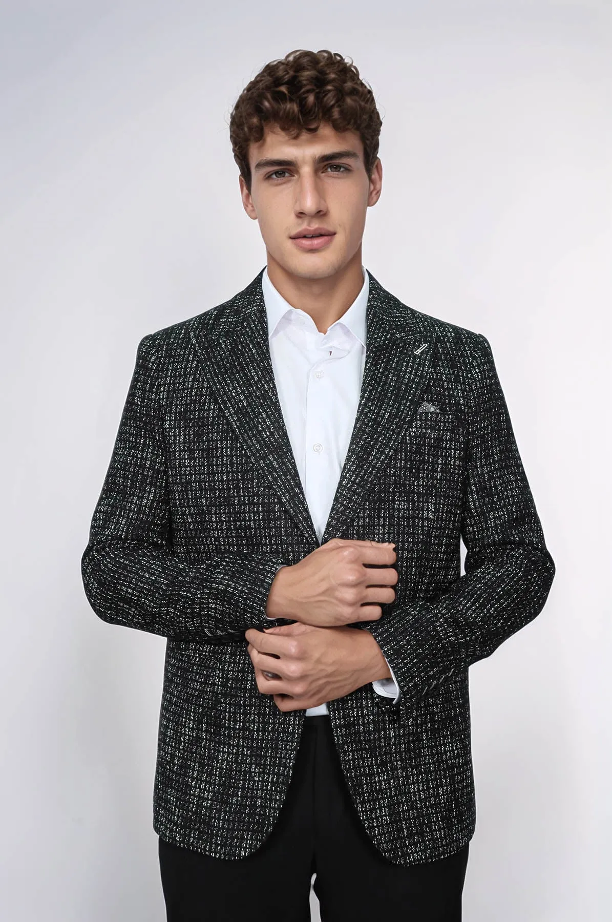 Slim Fit Patterned Sport Black Men Blazer - Wessi
