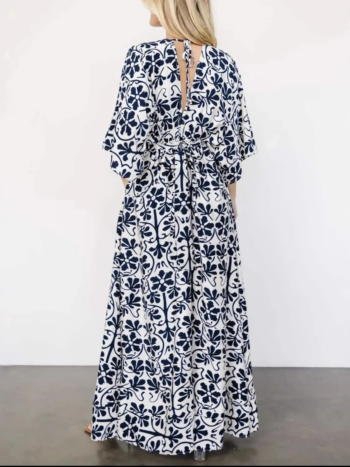 Slit Printed V-Neck Half Sleeve Dress