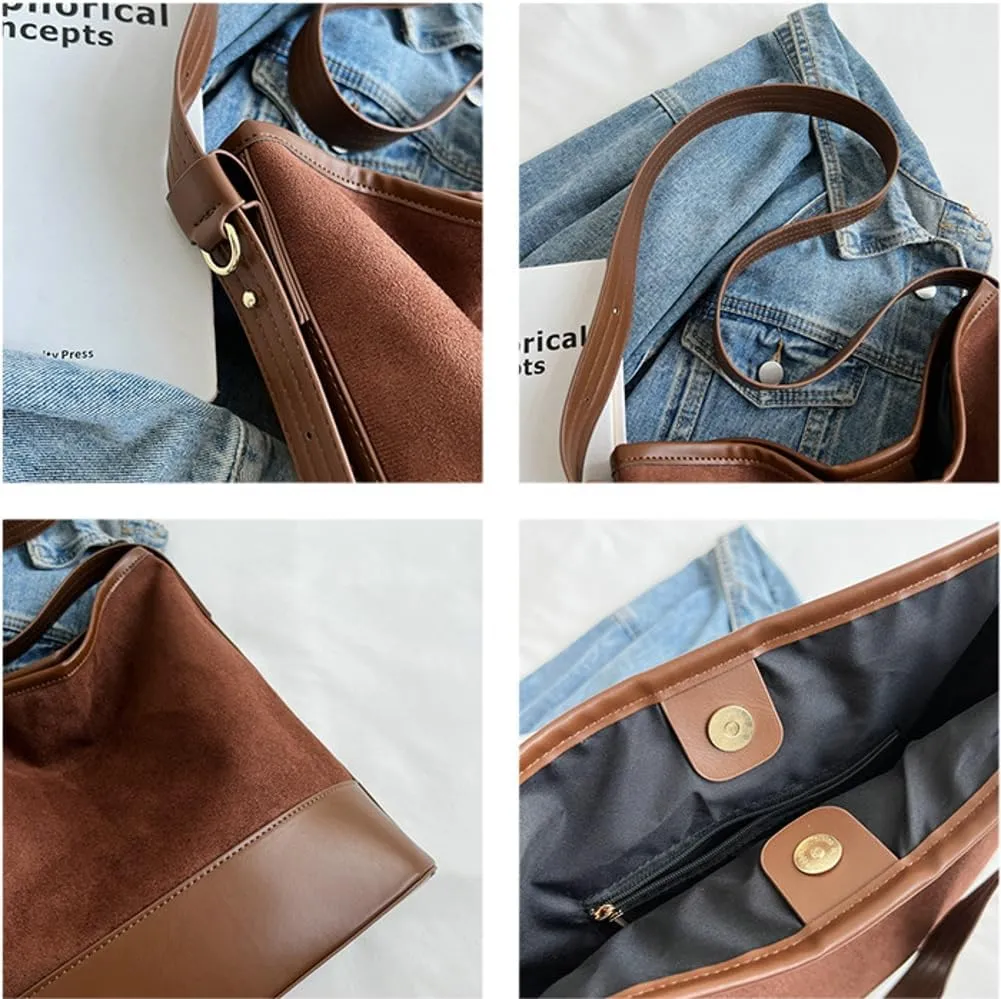 Slouchy Suede Boho Bucket Bag Women Corduroy Satchels Crescent Shoulder Bag Crossbody Purse Top-handle Tote Handbag 2024