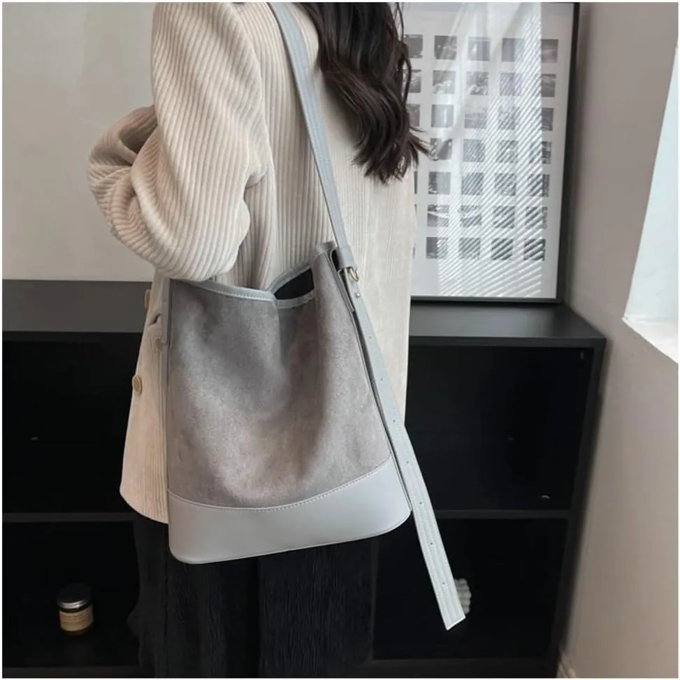 Slouchy Suede Boho Bucket Bag Women Corduroy Satchels Crescent Shoulder Bag Crossbody Purse Top-handle Tote Handbag 2024