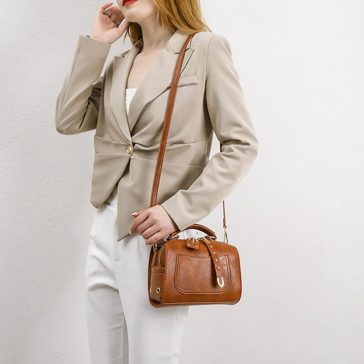 Slouchy Tote Purses Ladies Soft Leather Retro Simple Fashion Small Square Bag Shoulder Bag Handbag Handbag Large