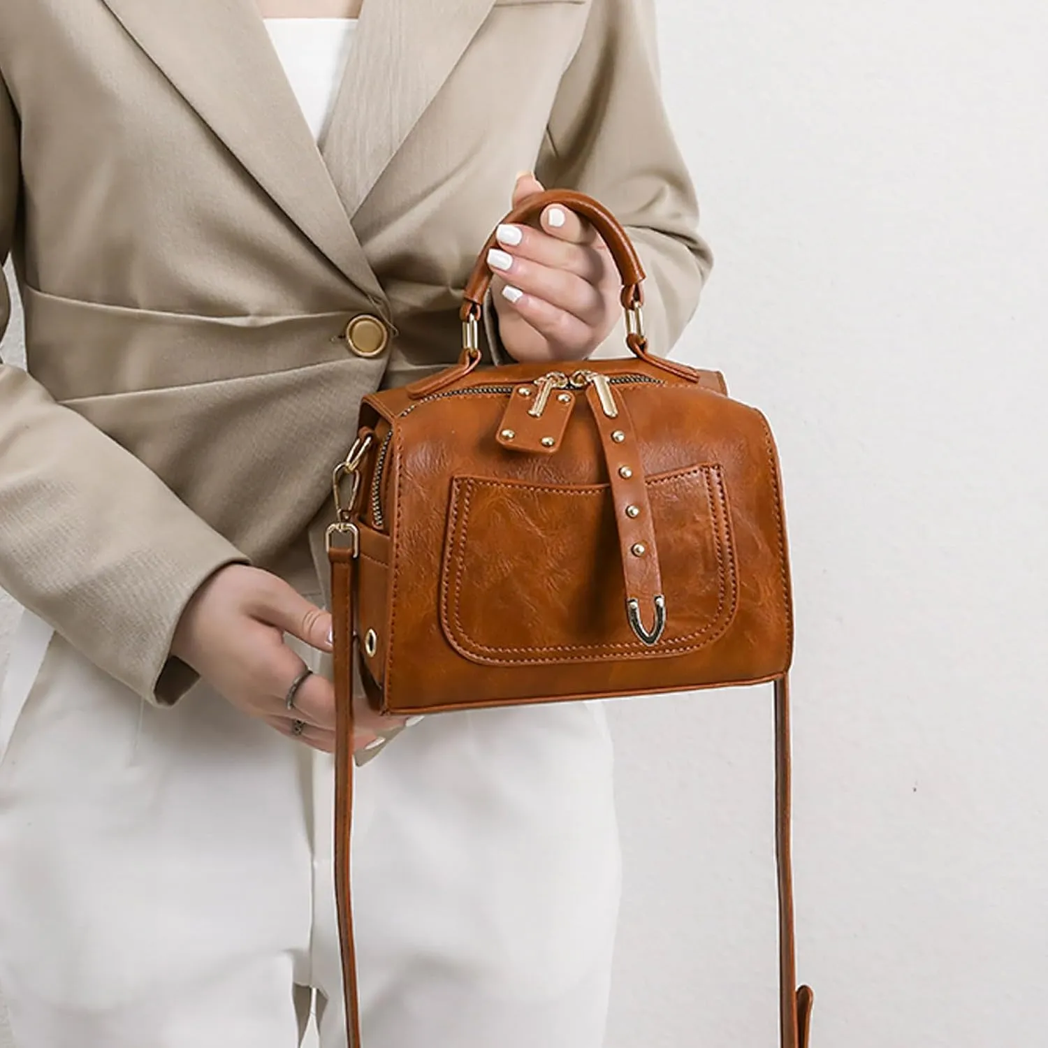 Slouchy Tote Purses Ladies Soft Leather Retro Simple Fashion Small Square Bag Shoulder Bag Handbag Handbag Large