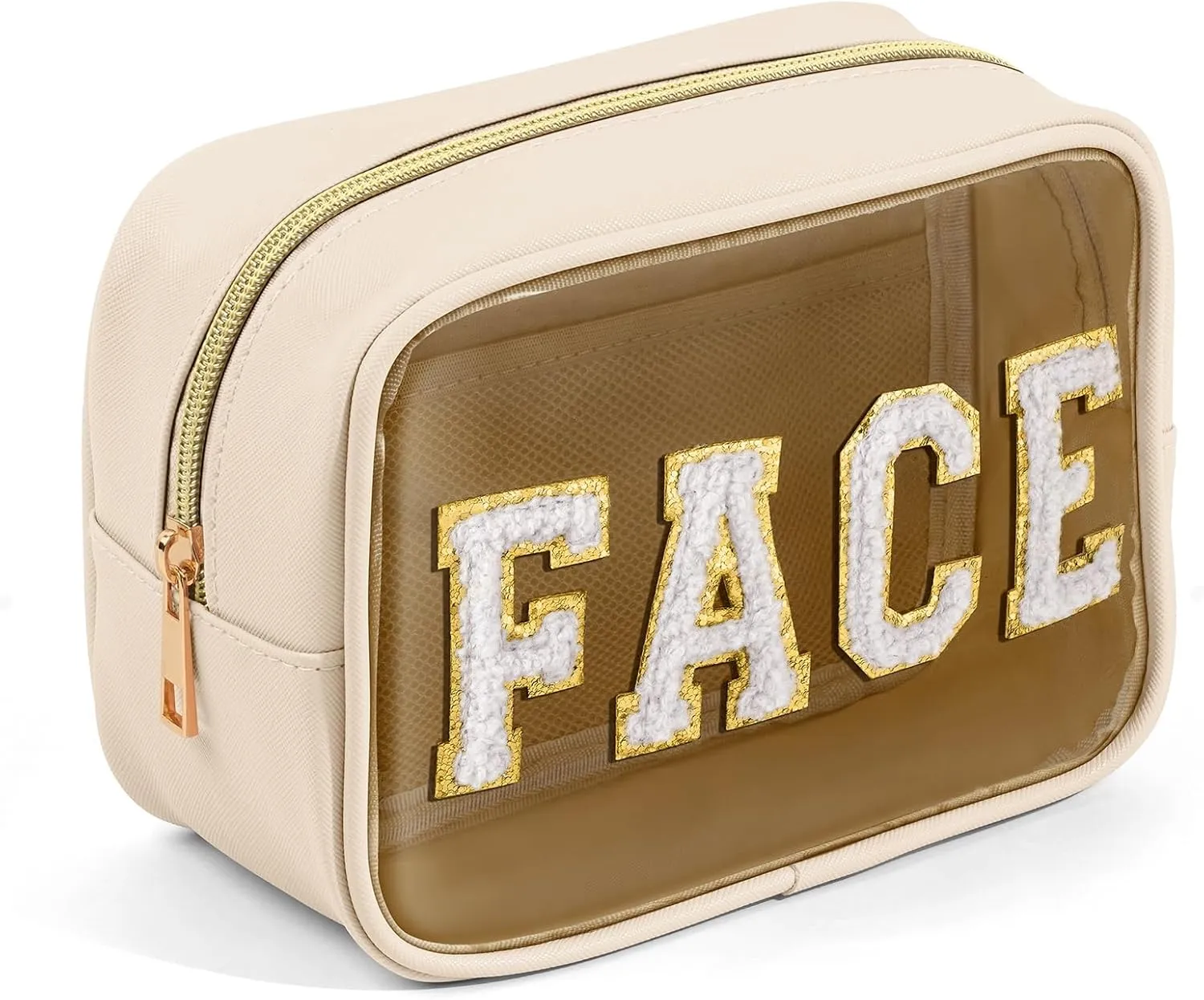 Small Makeup Bag For Purse, Clear Cosmetic Bag Transparent Makeup Pouch Waterproof Portable Versatile Zipper Pouch For Women/Travel/Toiletry, Medium, Beige