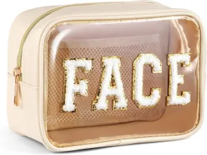 Small Makeup Bag For Purse, Clear Cosmetic Bag Transparent Makeup Pouch Waterproof Portable Versatile Zipper Pouch For Women/Travel/Toiletry, Medium, Beige