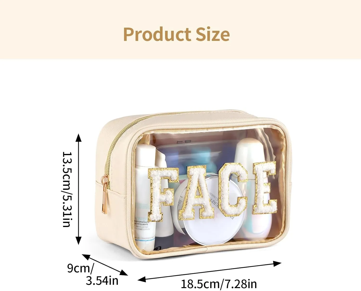 Small Makeup Bag For Purse, Clear Cosmetic Bag Transparent Makeup Pouch Waterproof Portable Versatile Zipper Pouch For Women/Travel/Toiletry, Medium, Beige