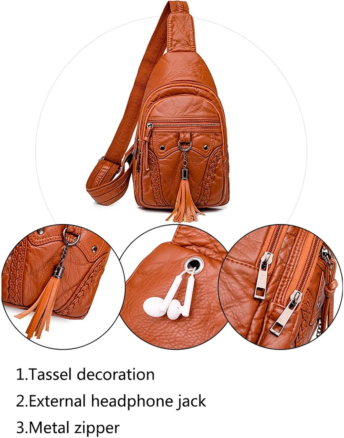 Small Sling Backpack Crossbody Bag Women Chest Bag Sling Bag Small Crossbody PU Leather Satchel Daypack Fashion