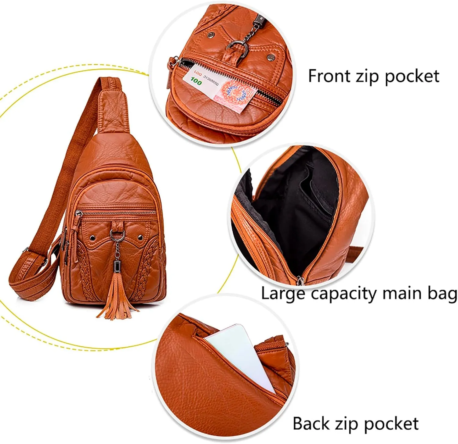 Small Sling Backpack Crossbody Bag Women Chest Bag Sling Bag Small Crossbody PU Leather Satchel Daypack Fashion